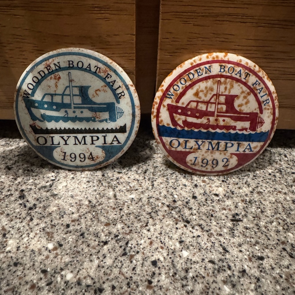 1992 & 1994 Wooden Boat Fair Olympia WA buttons set of 2